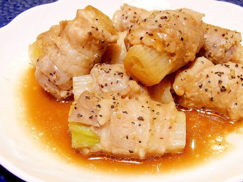 長葱の豚バラ巻き☆蒸し焼きポン酢